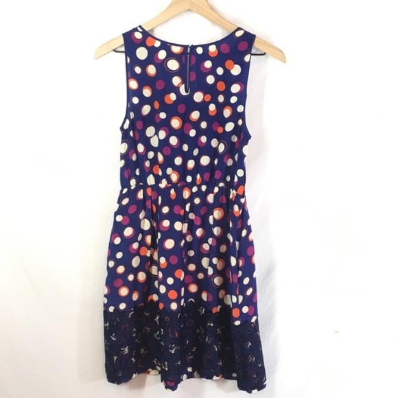 Moulinette Soeurs Silk Navy Polka Dot Ruffle Crochet Lace Dress - Picture 6 of 12